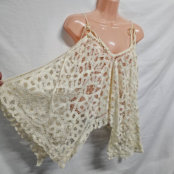Free People Boho Ivory Battenberg Lace Convertible Halter Top Women Size XS/S - Picture 4 of 13